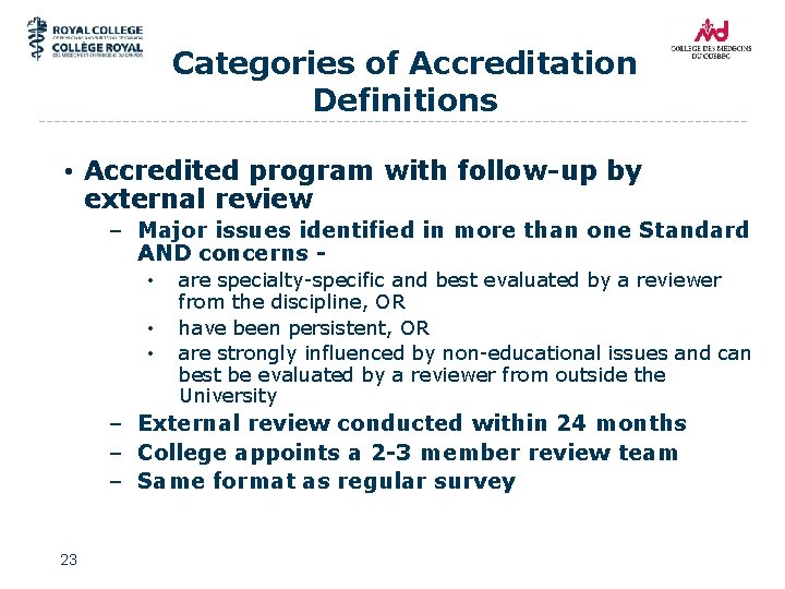 Categories of Accreditation Definitions • Accredited program with follow-up by external review – Major