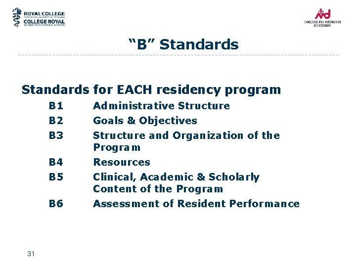 “B” Standards for EACH residency program B 1 B 2 B 3 B 4