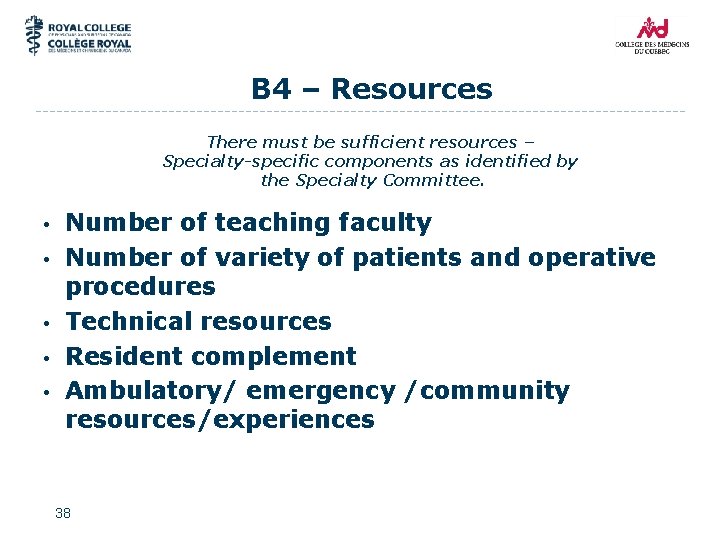 B 4 – Resources There must be sufficient resources – Specialty-specific components as identified