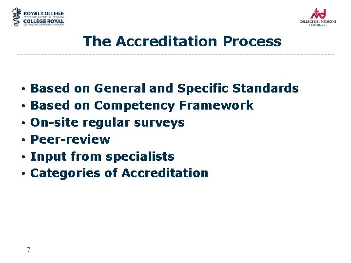 The Accreditation Process • • • Based on General and Specific Standards Based on
