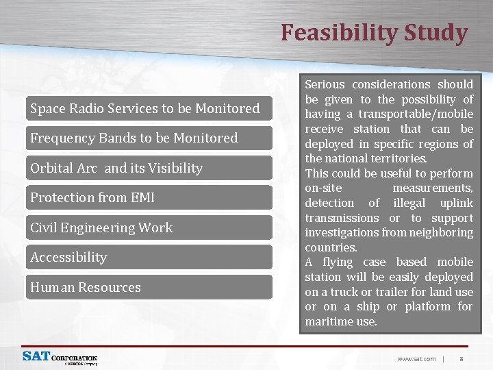 Feasibility Study Space Radio Services to be Monitored Frequency Bands to be Monitored Orbital