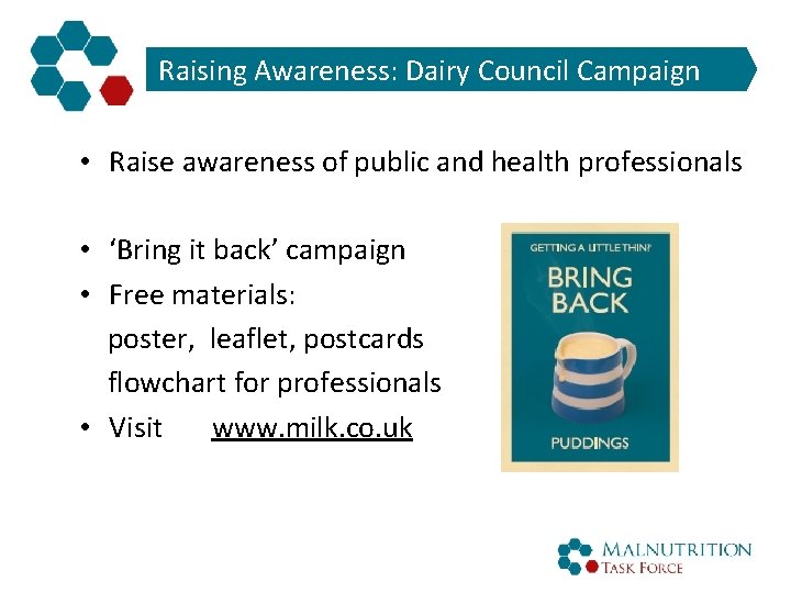 Raising Awareness: Dairy Council Campaign • Raise awareness of public and health professionals •