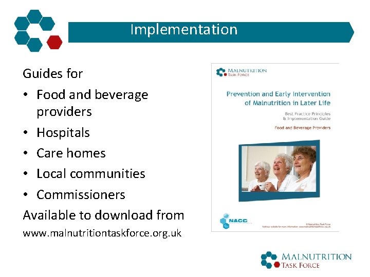 Implementation Guides for • Food and beverage providers • Hospitals • Care homes •
