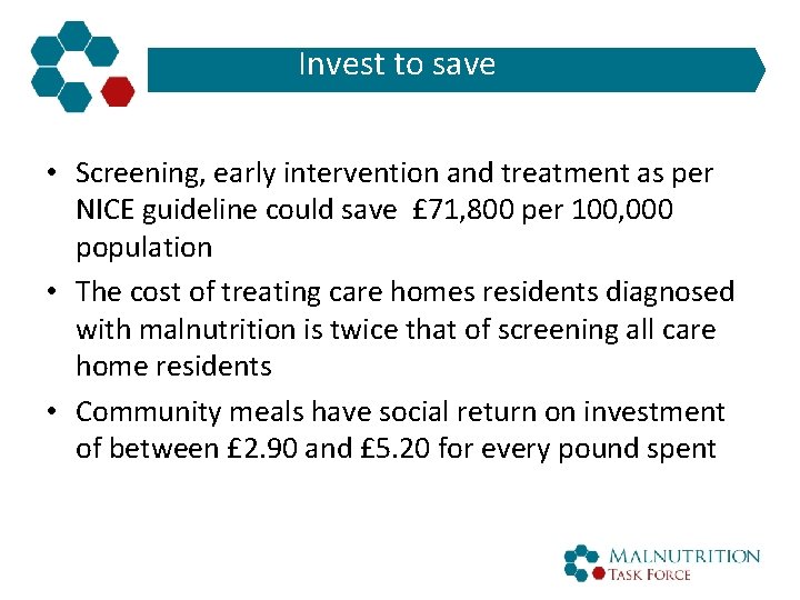 Invest to save • Screening, early intervention and treatment as per NICE guideline could