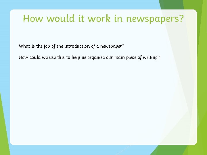 How would it work in newspapers? What is the job of the introduction of