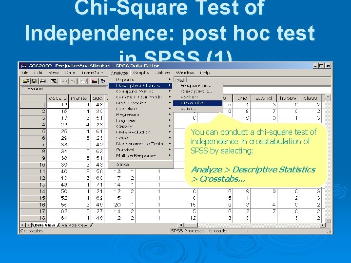 Chi-Square Test of Independence: post hoc test in SPSS (1) You can conduct a