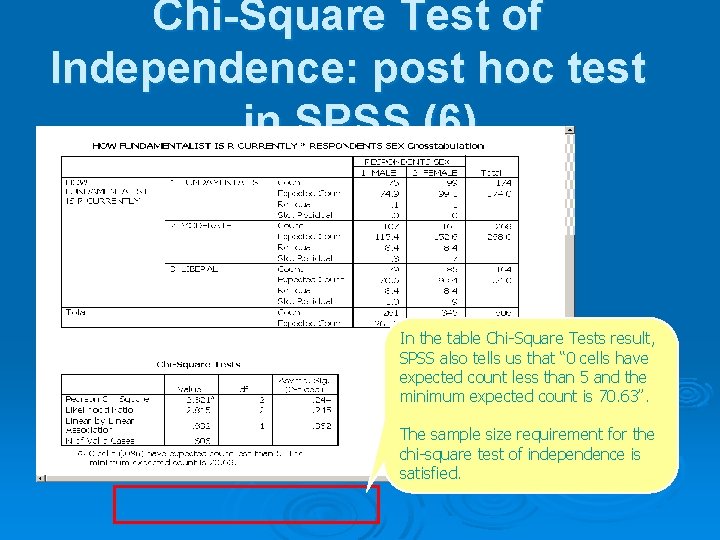 Chi-Square Test of Independence: post hoc test in SPSS (6) In the table Chi-Square