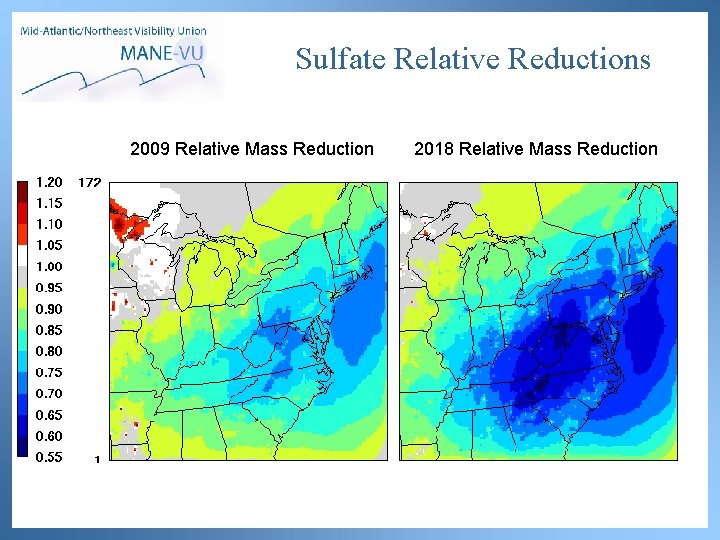 Sulfate Relative Reductions 2009 Relative Mass Reduction 2018 Relative Mass Reduction 