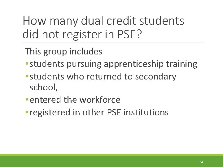 How many dual credit students did not register in PSE? This group includes •