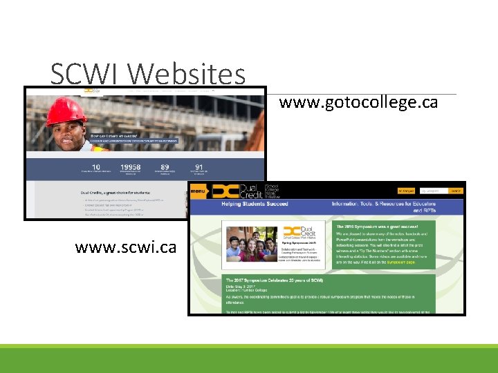 SCWI Websites www. scwi. ca www. gotocollege. ca 