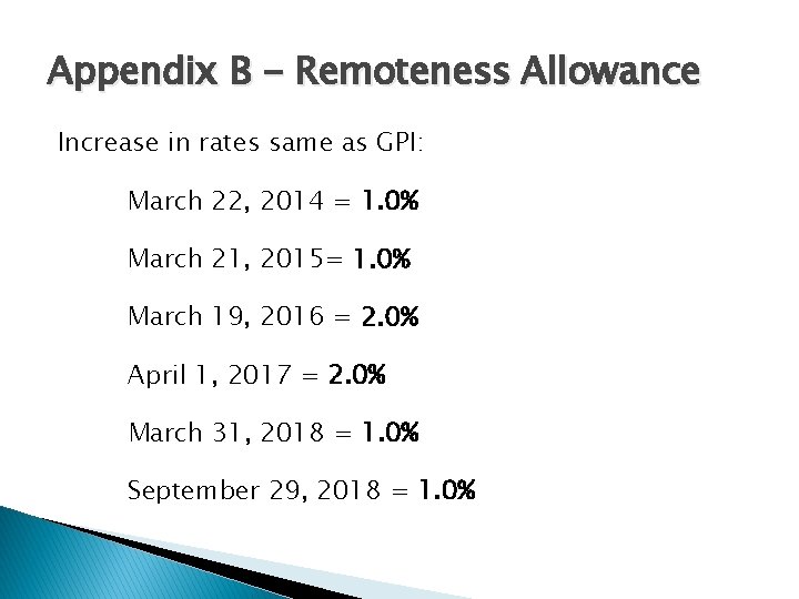 Appendix B - Remoteness Allowance Increase in rates same as GPI: March 22, 2014