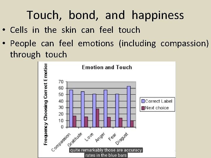 Touch, bond, and happiness • Cells in the skin can feel touch • People