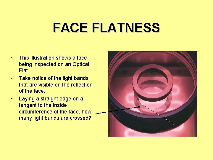 FACE FLATNESS • • • This illustration shows a face being inspected on an