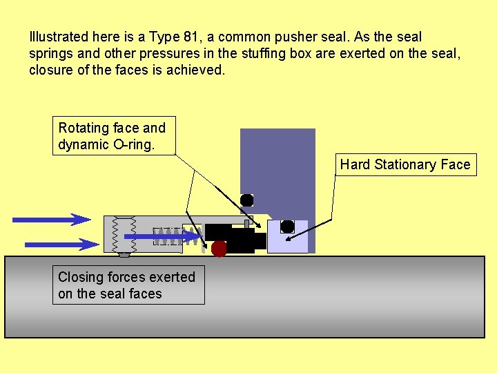 Illustrated here is a Type 81, a common pusher seal. As the seal springs