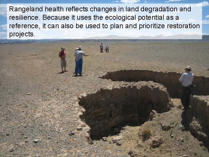 Rangeland health reflects changes in land degradation and resilience. Because it uses the ecological