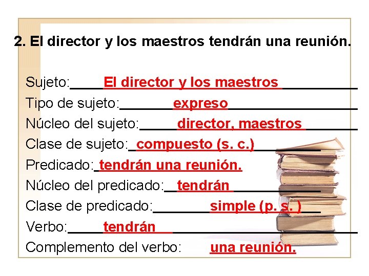 2. El director y los maestros tendrán una reunión. Sujeto: El director y los