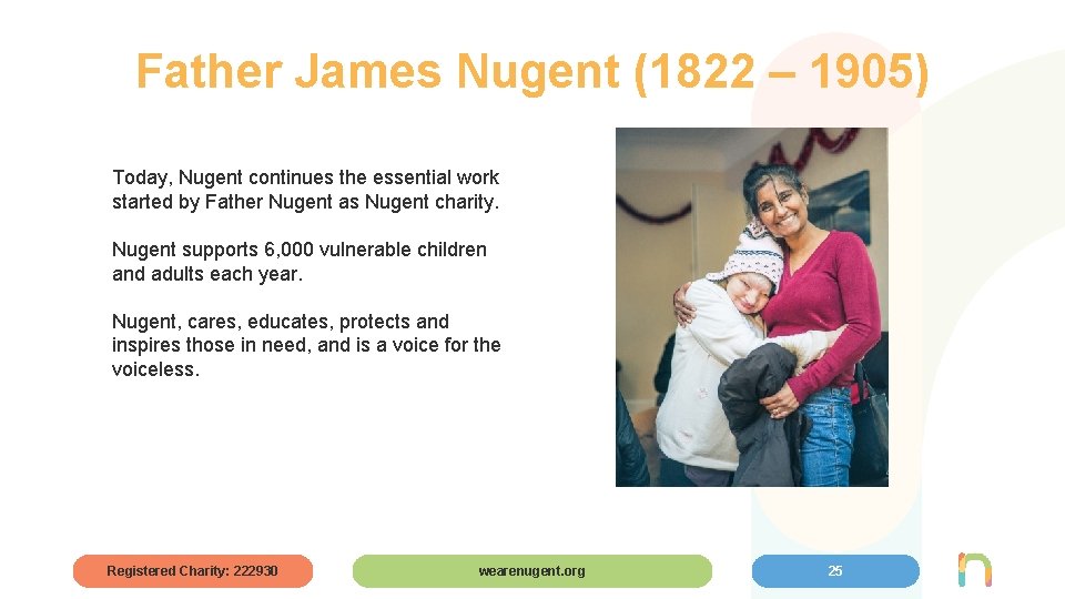 Father James Nugent (1822 – 1905) Today, Nugent continues the essential work started by