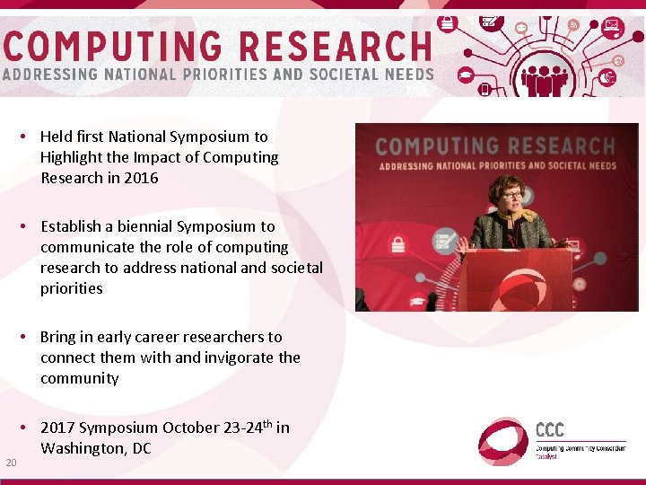  • Held first National Symposium to Highlight the Impact of Computing Research in
