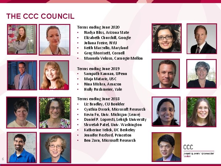 THE CCC COUNCIL Terms ending June 2020 • Nadya Bliss, Arizona State • Elizabeth