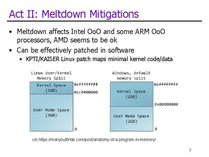 Act II: Meltdown Mitigations • Meltdown affects Intel Oo. O and some ARM Oo.