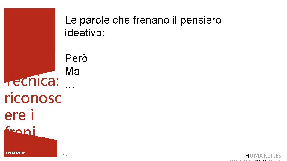 Le parole che frenano il pensiero ideativo: Tecnica: riconosc ere i freni TITOLO PRESENTAZIONE