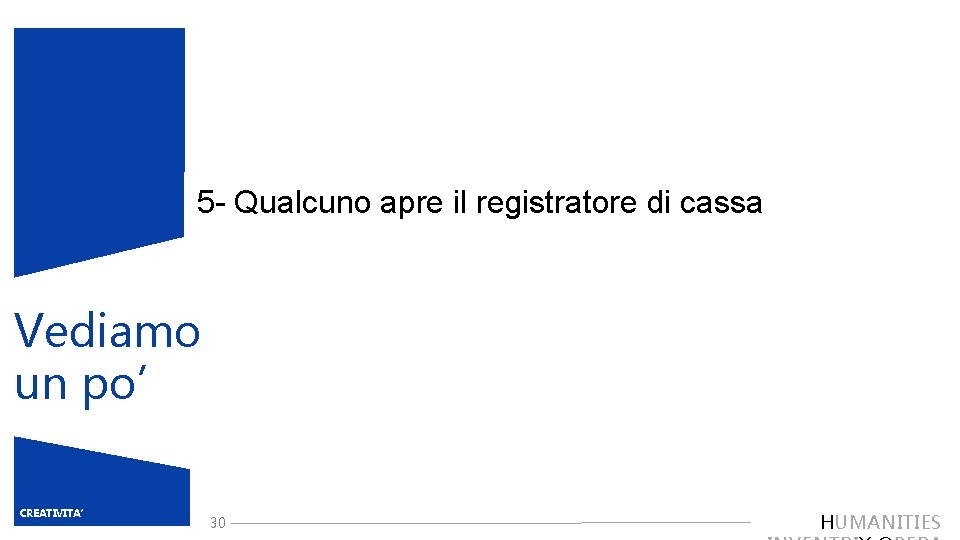 5 - Qualcuno apre il registratore di cassa Vediamo un po’ TITOLO PRESENTAZIONE CREATIVITA’