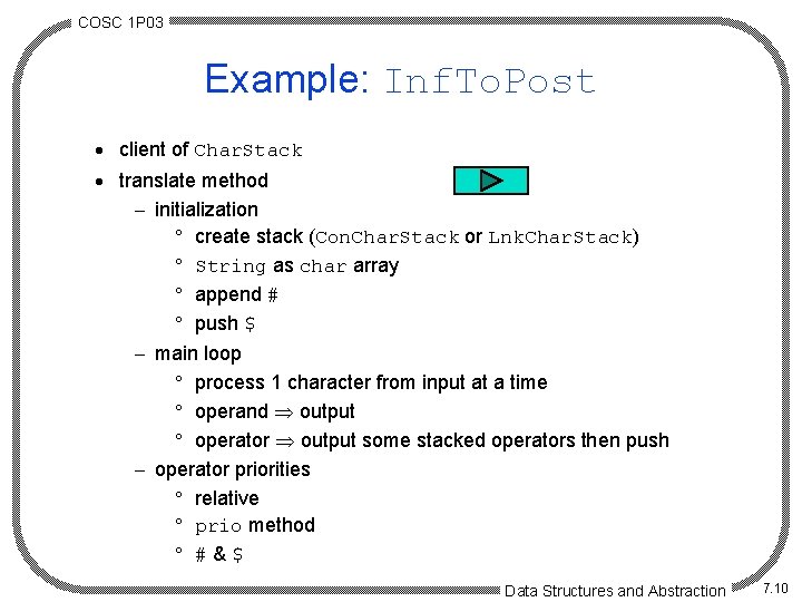 COSC 1 P 03 Example: Inf. To. Post · client of Char. Stack ·