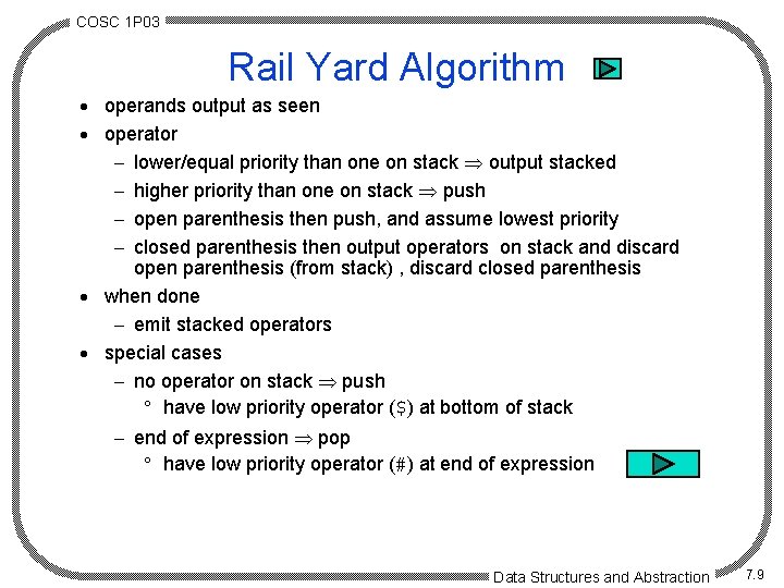 COSC 1 P 03 Rail Yard Algorithm · operands output as seen · operator