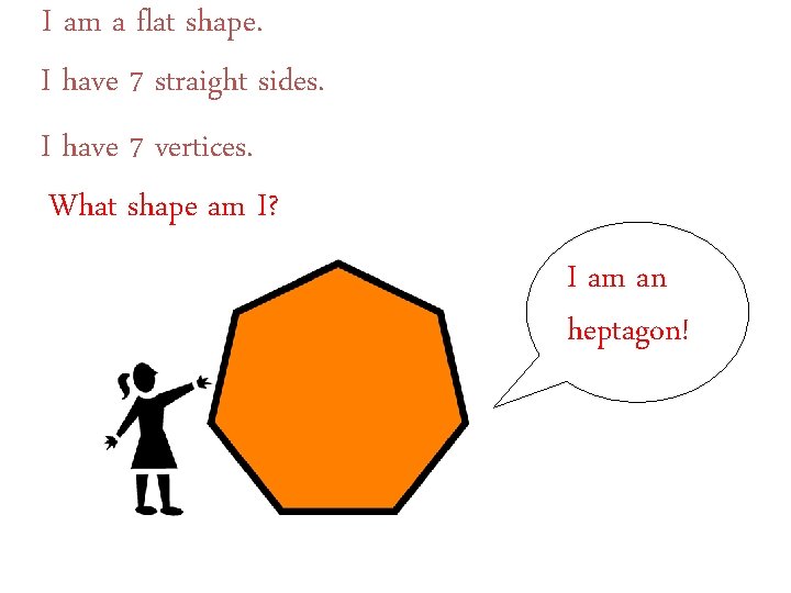 I am a flat shape. I have 7 straight sides. I have 7 vertices.