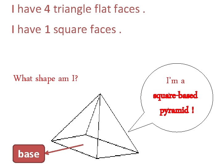 I have 4 triangle flat faces. I have 1 square faces. What shape am