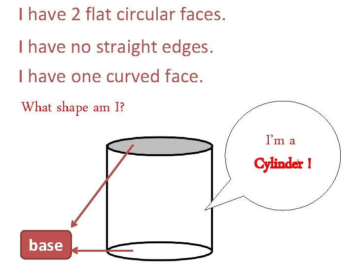 I have 2 flat circular faces. I have no straight edges. I have one