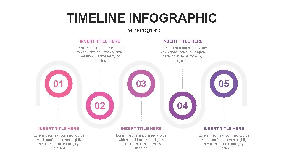 TIMELINE INFOGRAPHIC Timeline infographic INSERT TITLE HERE Lorem ipsum randomised words which don't look