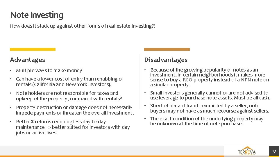 Note Investing How does it stack up against other forms of real estate investing? Note Investing How does it stack up against other forms of real estate investing?