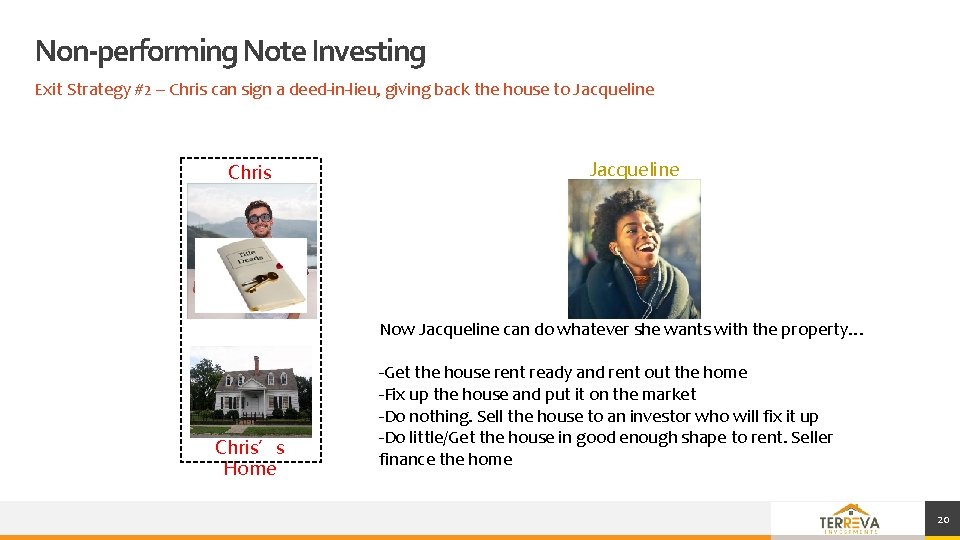 Non-performing Note Investing Exit Strategy #2 – Chris can sign a deed-in-lieu, giving back Non-performing Note Investing Exit Strategy #2 – Chris can sign a deed-in-lieu, giving back