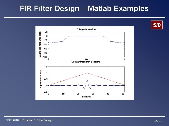 FIR Filter Design – Matlab Examples 5/8 DSP 2016 / Chapter-3: Filter Design 22