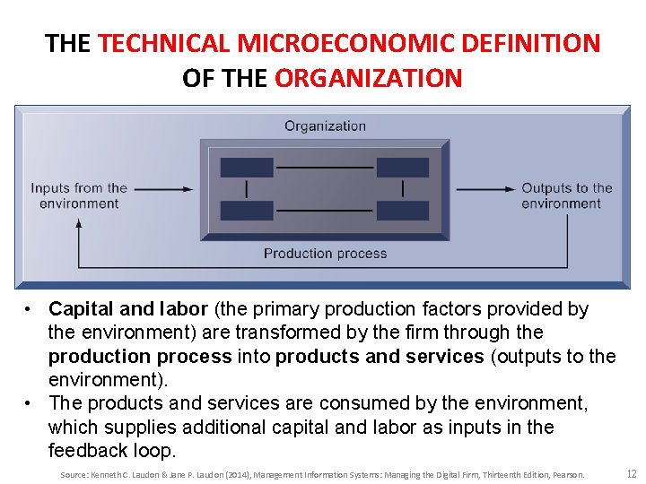 THE TECHNICAL MICROECONOMIC DEFINITION OF THE ORGANIZATION • Capital and labor (the primary production