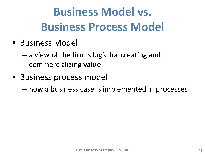 Business Model vs. Business Process Model • Business Model – a view of the