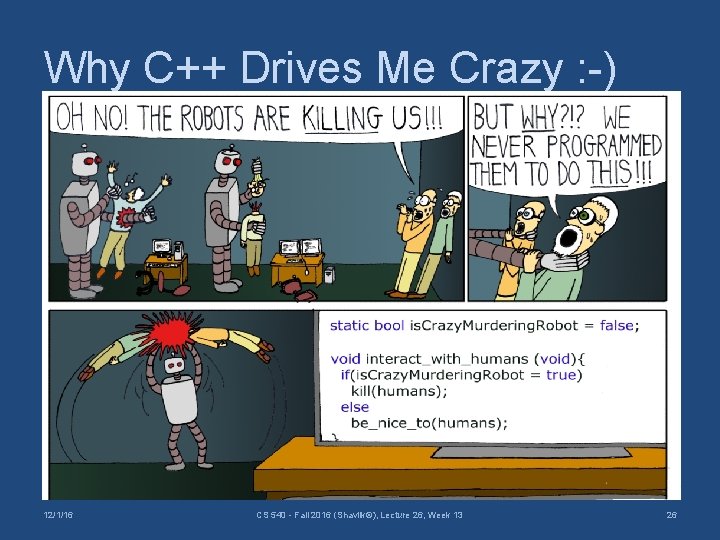 Why C++ Drives Me Crazy : -) 12/1/16 CS 540 - Fall 2016 (Shavlik©),