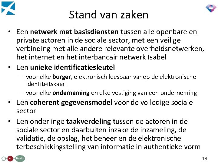 Stand van zaken • Een netwerk met basisdiensten tussen alle openbare en private actoren