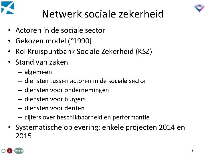 Netwerk sociale zekerheid • • Actoren in de sociale sector Gekozen model (° 1990)