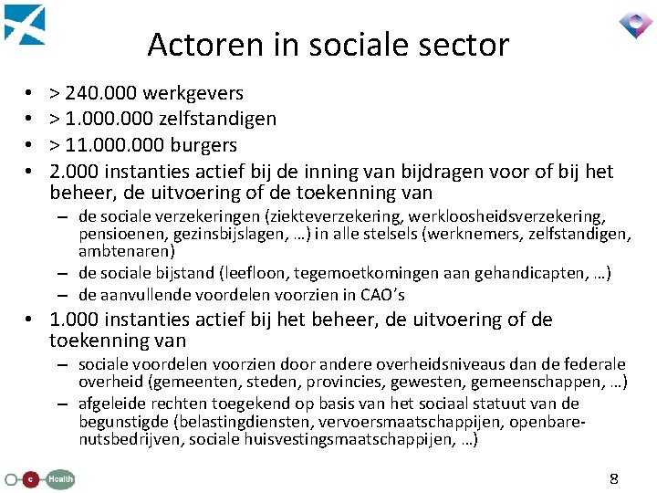 Actoren in sociale sector • • > 240. 000 werkgevers > 1. 000 zelfstandigen