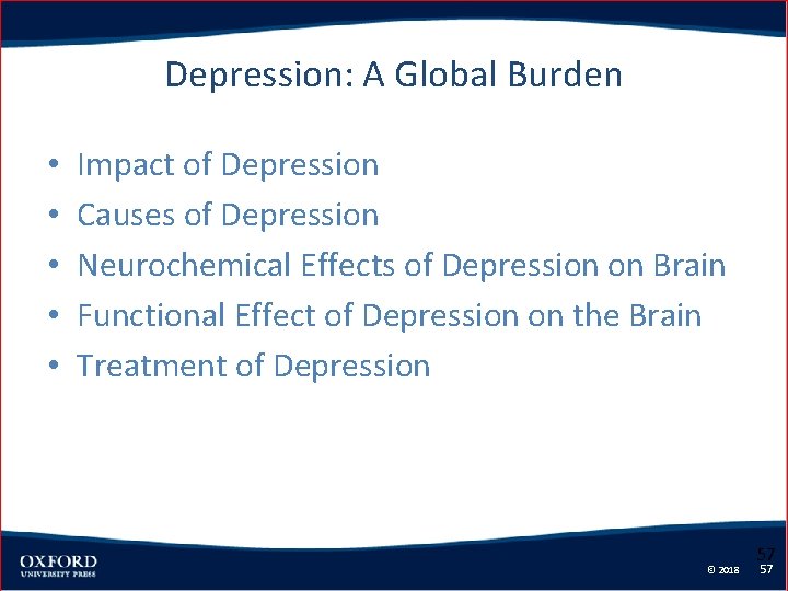 Depression: A Global Burden • • • Impact of Depression Causes of Depression Neurochemical