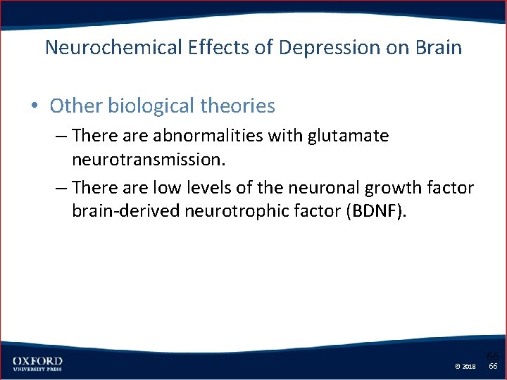 Neurochemical Effects of Depression on Brain • Other biological theories – There abnormalities with