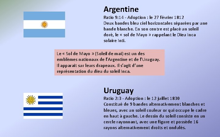 Argentine Ratio 9: 14 - Adoption : le 27 février 1812 Deux bandes bleu