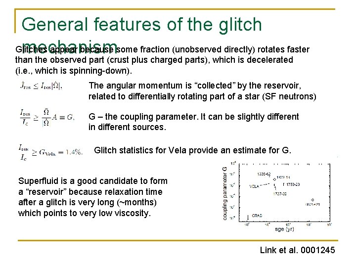 General features of the glitch Glitches appear because some fraction (unobserved directly) rotates faster