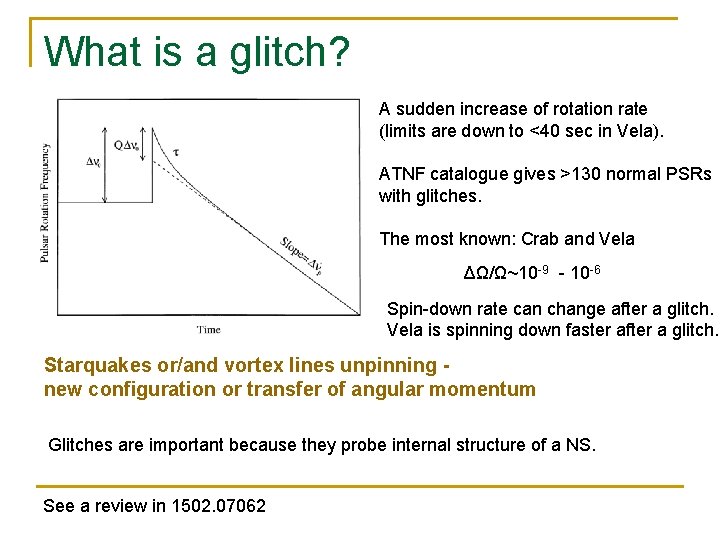 What is a glitch? A sudden increase of rotation rate (limits are down to