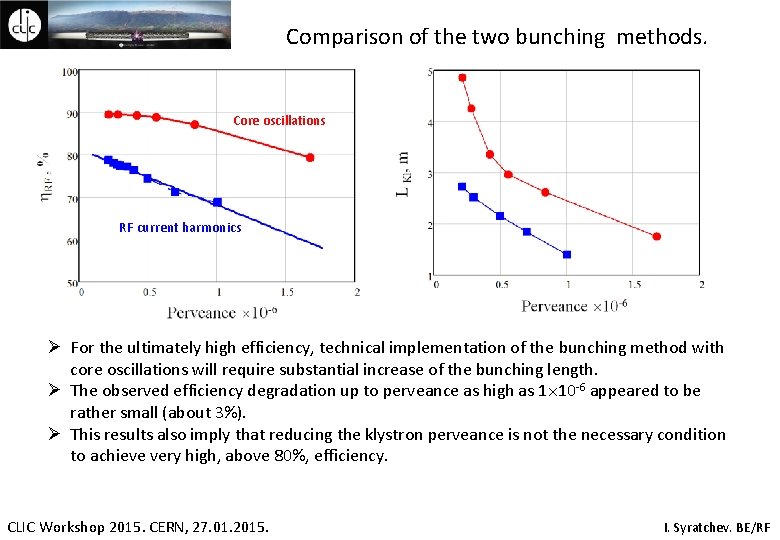 Comparison of the two bunching methods. Core oscillations RF current harmonics Ø For the