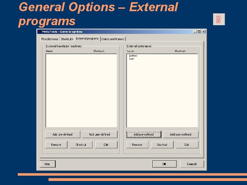 General Options – External programs 