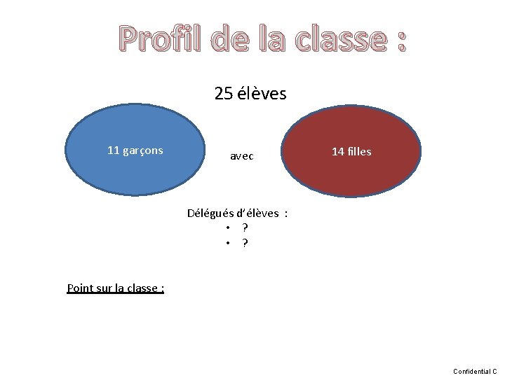 Profil de la classe : 25 élèves 11 garçons avec 14 filles Délégués d’élèves