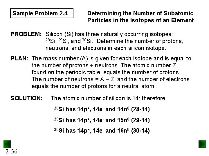 Sample Problem 2. 4 Determining the Number of Subatomic Particles in the Isotopes of